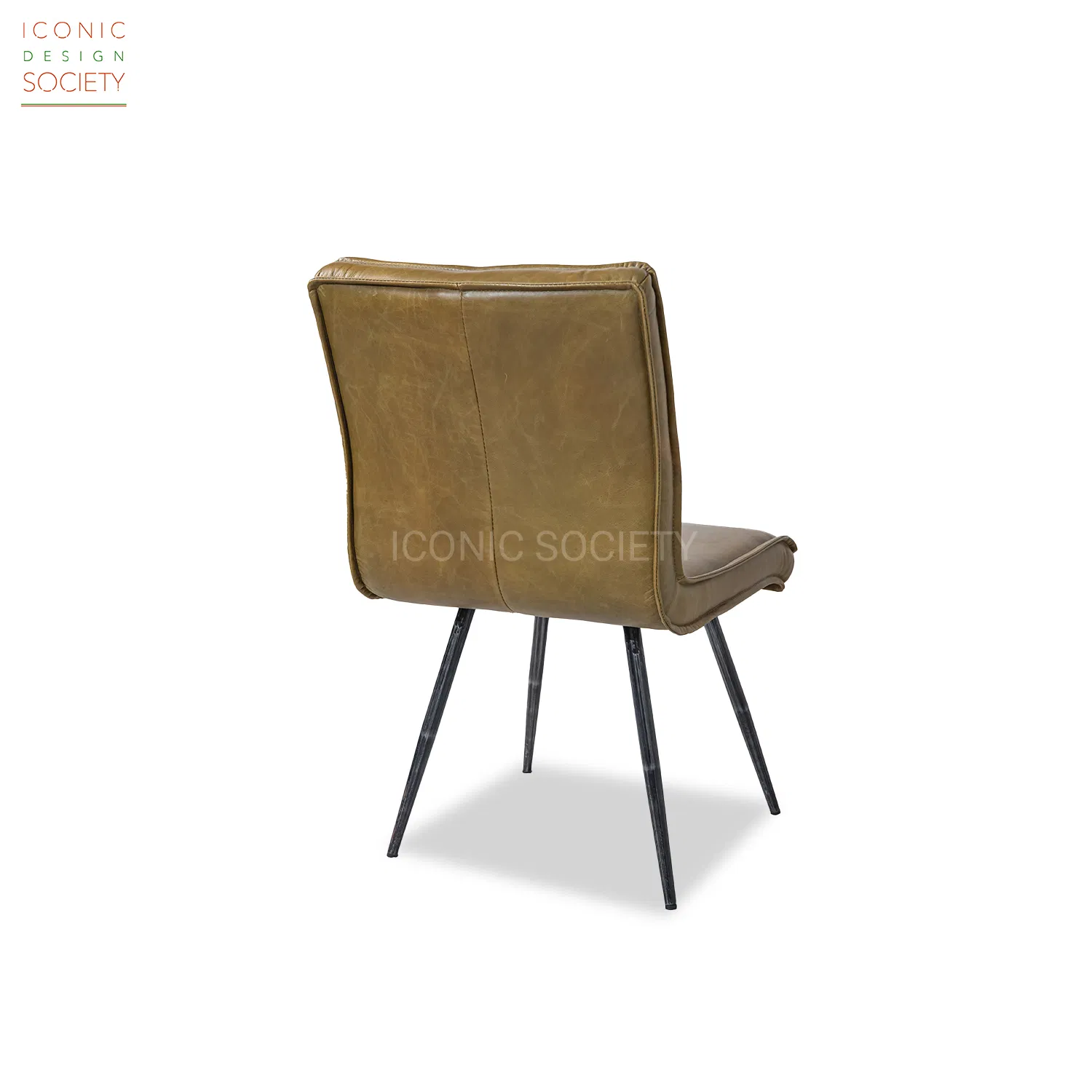 Cadeira de Jantar de Couro Genuine para Casa e Restaurante, Mobiliário de Lazer, Cadeira Alta Sem Braços com Estrutura Metálica Moderna