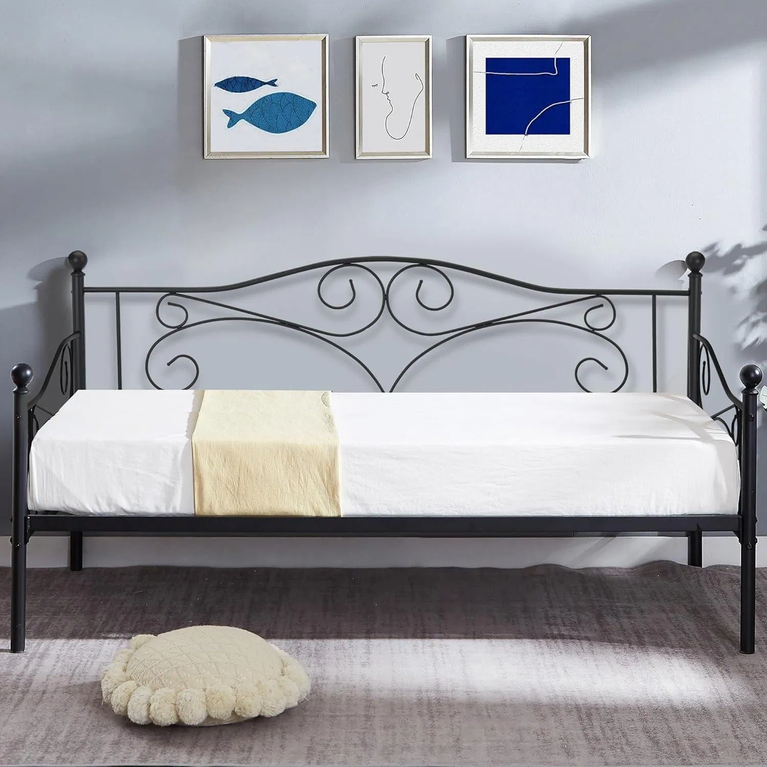 Cama de Casal de Metal Plataforma Sofá com Cabeceira Sem Ruído e Fácil de Montar