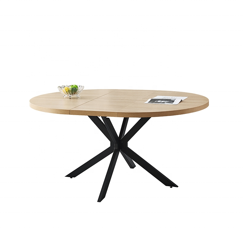 Mesa de Jantar Redonda Extensível de Madeira Natural Nórdica para Sala de Estar
