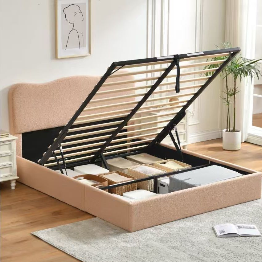 Multi Space Hydraulic Storage King Bed Frame Tufted Upholstered Headboard Wooden Bed