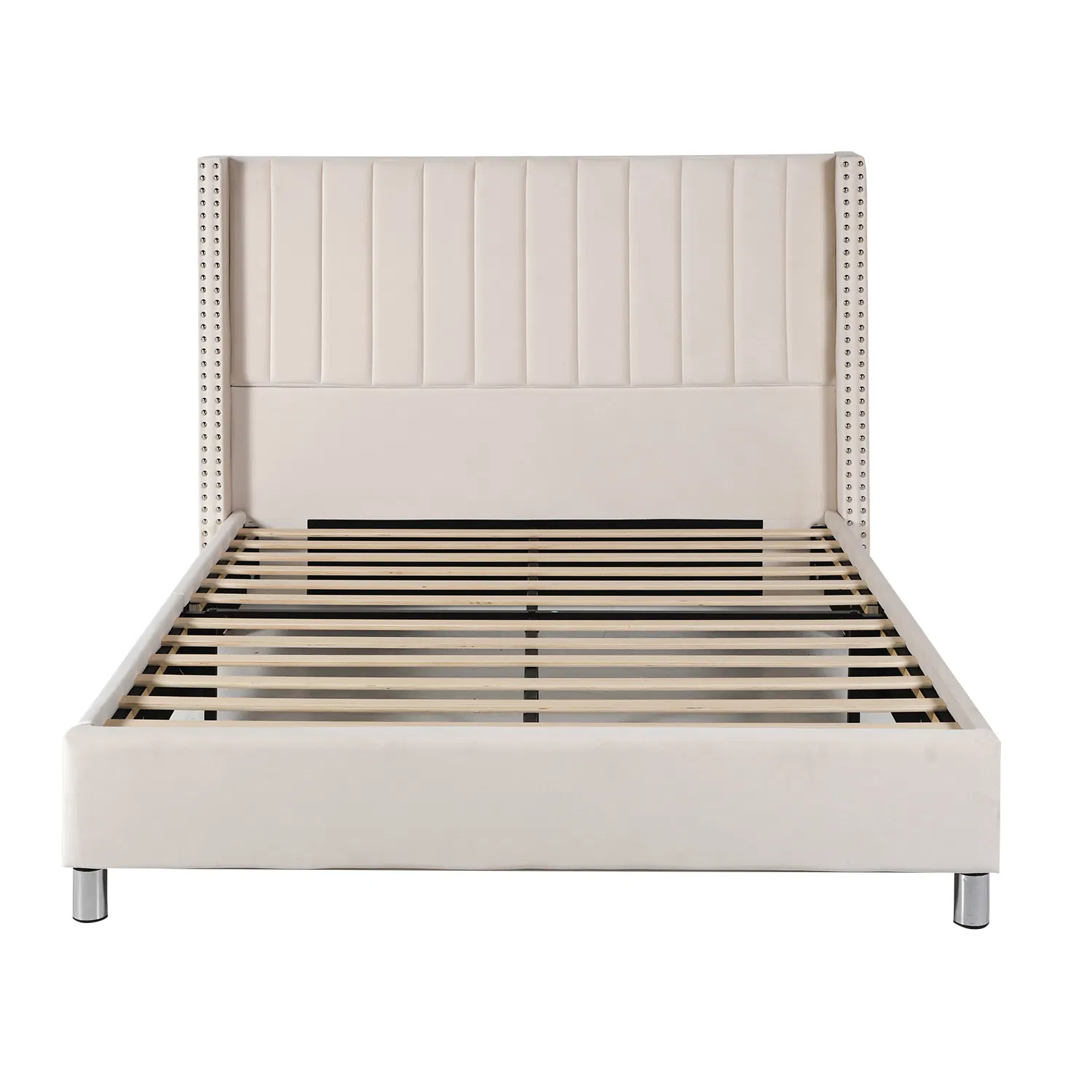 Cama de Casal Estrutura Estofada Cama Plataforma com Cabeceira Alta Encosto Lateral