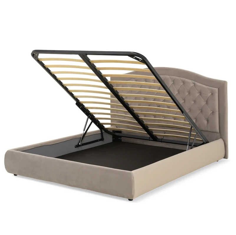 Cama de Casal Luxuosa com Cama Queen King Size, Padrão de Grade de Diamante, Cama Estofada com Compartimentos que Economizam Espaço, Cama com Armazenamento em Plataforma