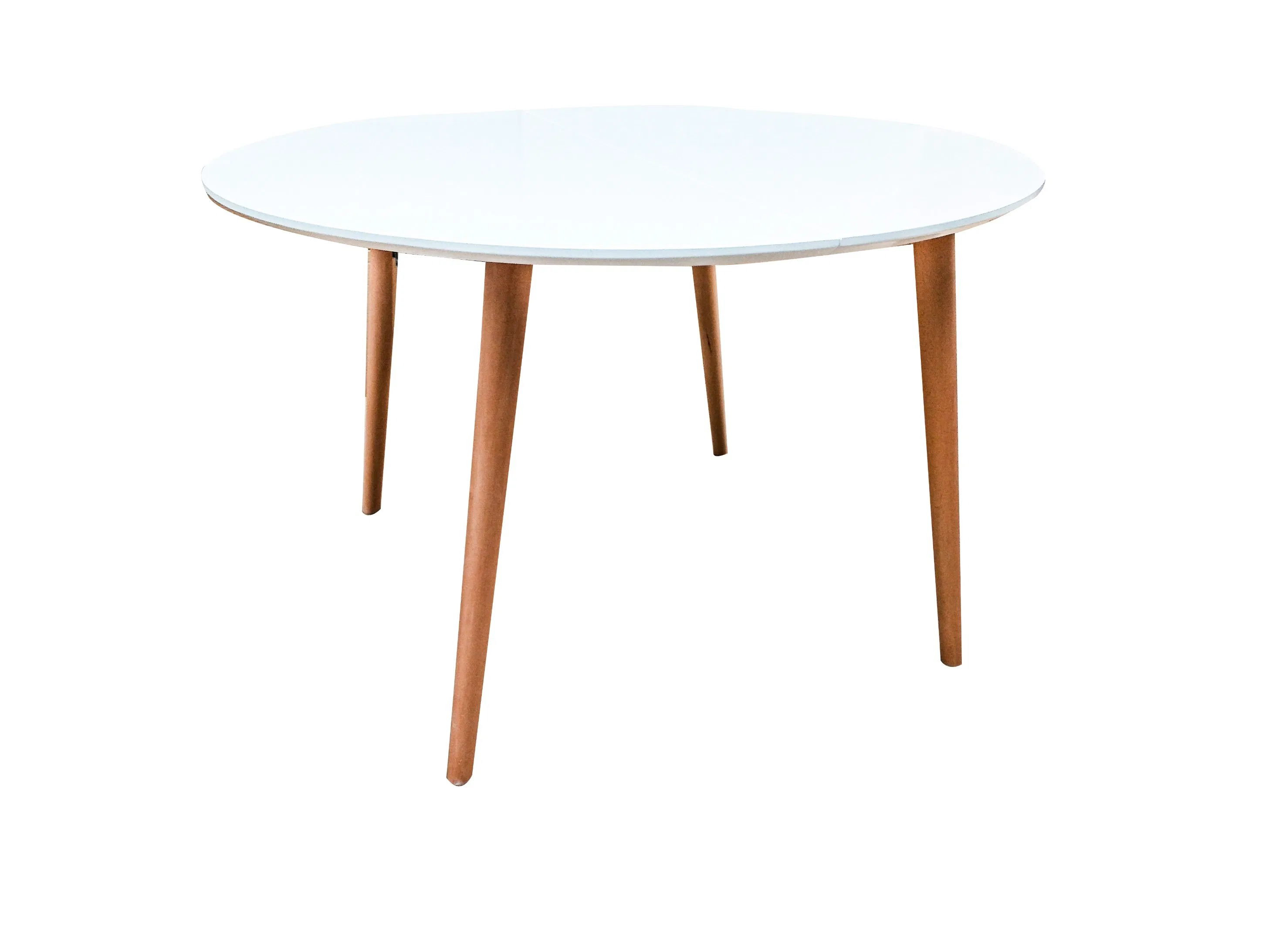 Mesa de Jantar Extensível Moderna Branca com Pernas de Madeira Sólida e Topo de MDF Econômica