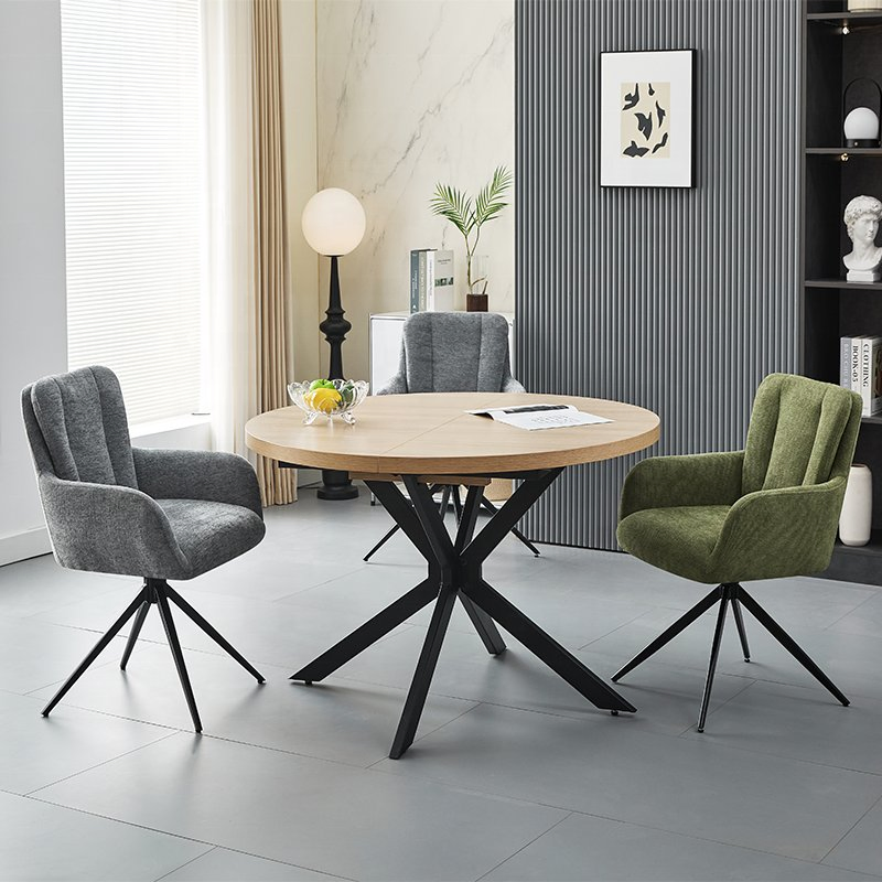 Mesa de Jantar Redonda Extensível de Madeira Natural Nórdica para Sala de Estar