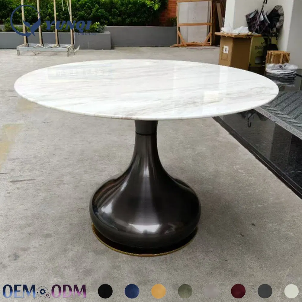 Mesa de Jantar Redonda Personalizada em Mármore de Luxo Moderno Nórdico com Estrutura em Aço Inoxidável de Alta Qualidade e Novo Design em Lousa Branca