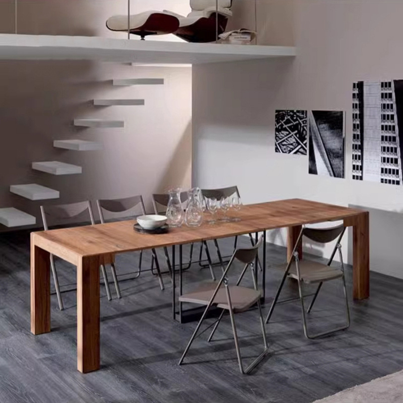 Conjunto de Mesa de Jantar de Madeira Contemporânea Extensível Dobrável Design que Economiza Espaço Mesas de Jantar
