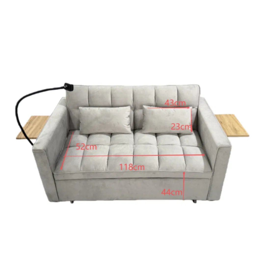 Móvel de Apartamento Sofá Cama Moderno de 2 Lugares com Suporte para Telefone Dobrável de Uso Duplo para Sala de Estar