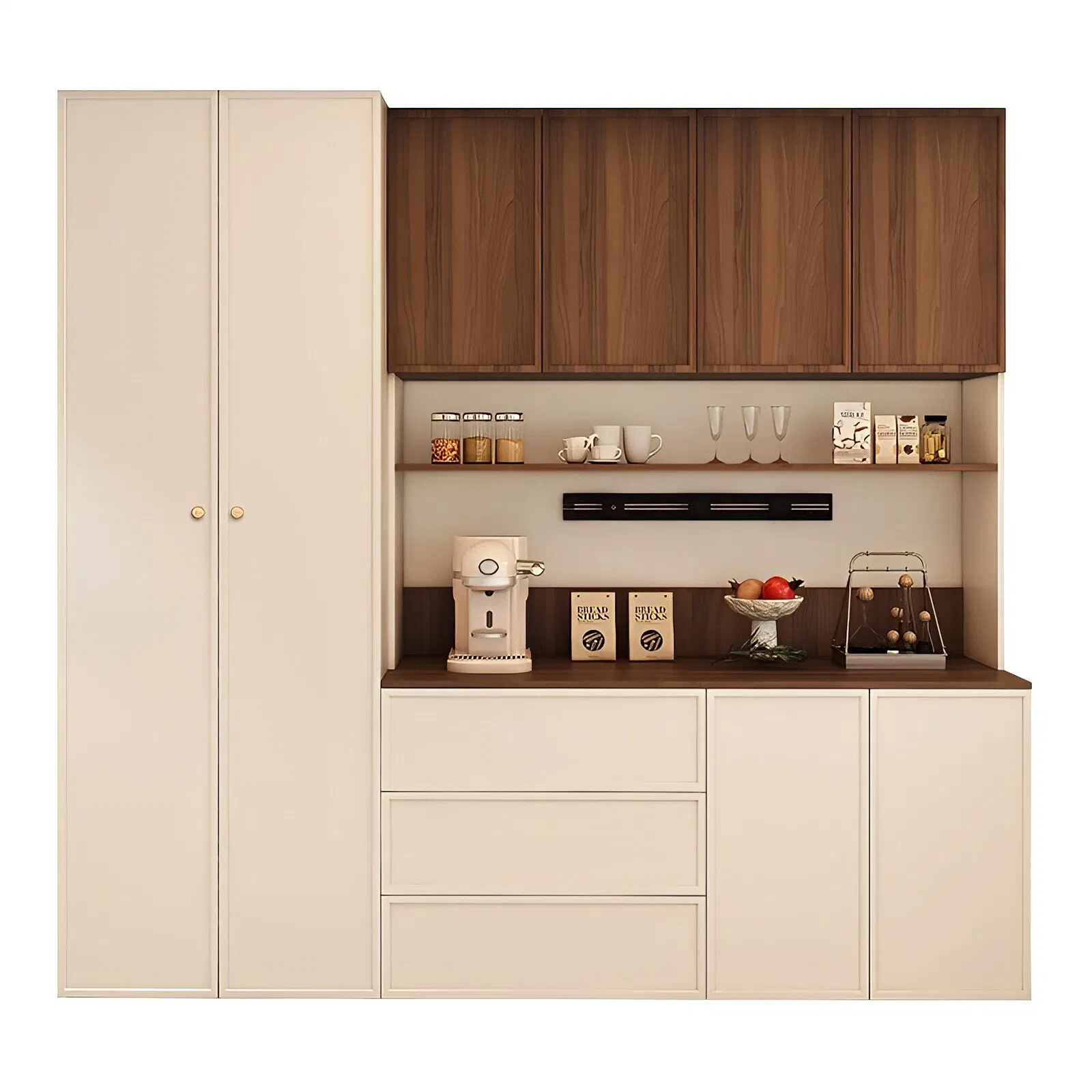 Buffet de Madeira Moderna de Luxo com Exibição, Armário de Armazenamento para Sala de Estar e Jantar, Móveis para Casa, Gaveteiro Moderno para Cozinha