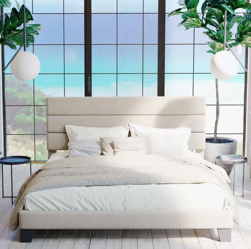 Space Saving Tufted Upholstered Full Bed Frame Large Under Bed Storage Wooden Bed