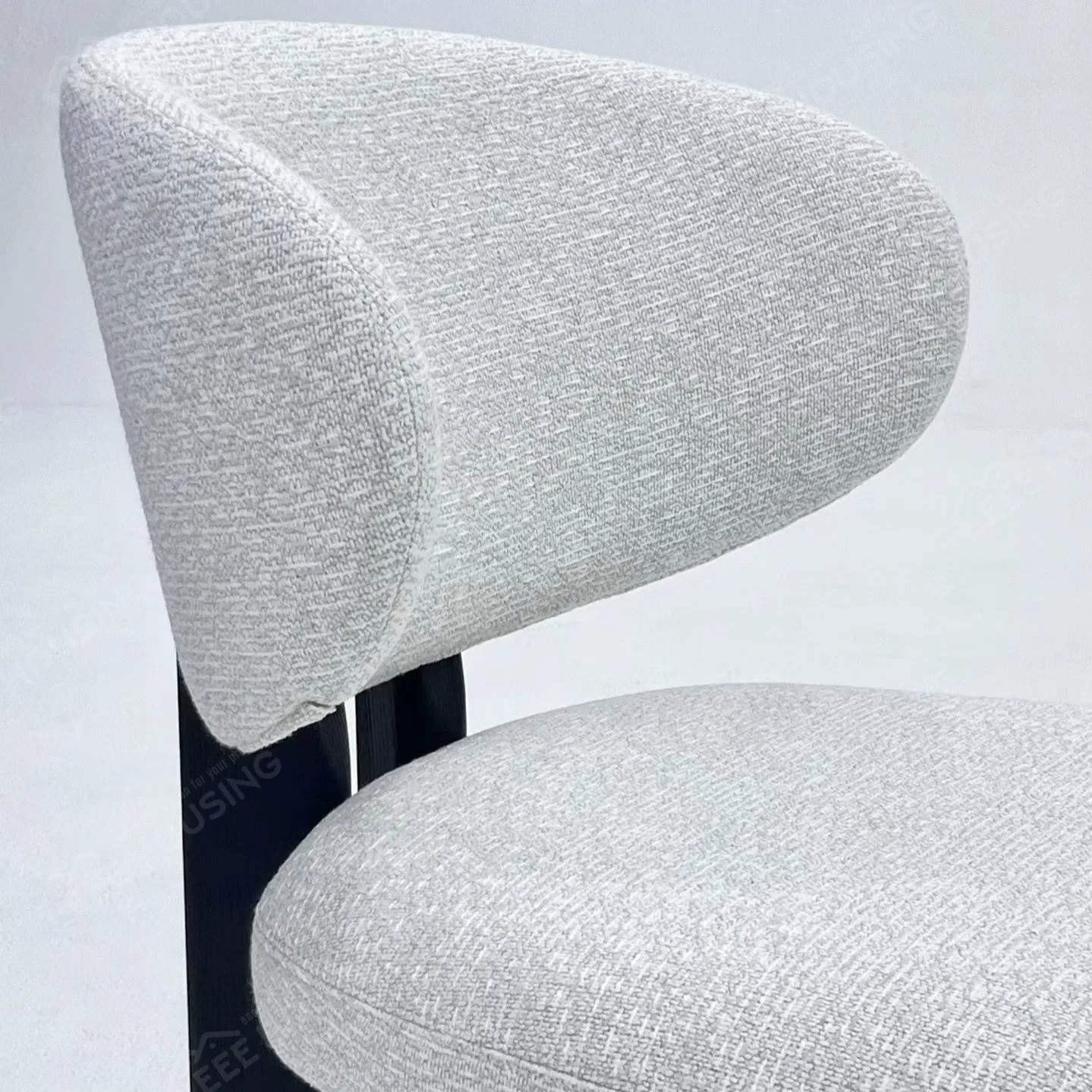 Fornecimento Direto de Fábrica da China Estilo Moderno México Cadeira de Jantar Lounge Sem Braços de Tecido Teddy Boucle em Madeira Sólida Ash para Hotel Restaurante Apartamento Vila