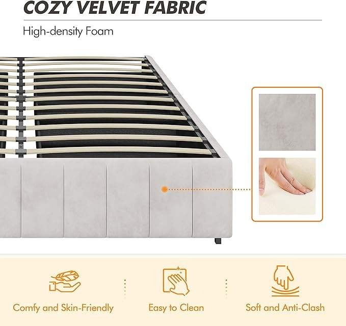 Fabricante Atacado Cama Plataforma Estofada, 4 Gavetas de Armazenamento, Grande Espaço de Armazenamento Barras de Madeira Sólida/Antiderrapante e Sem Ruído