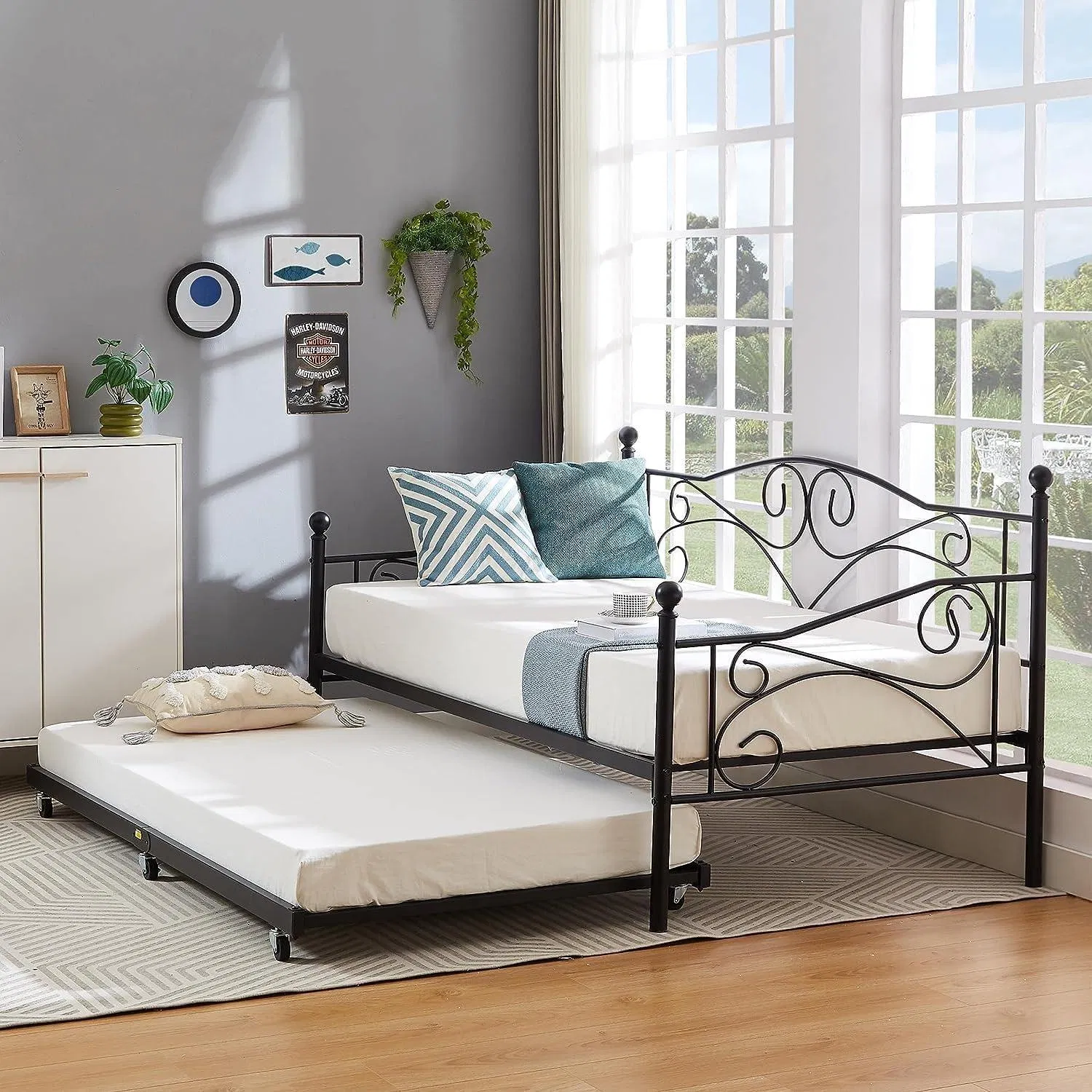 Cama de Casal de Metal Plataforma Sofá com Cabeceira Sem Ruído e Fácil de Montar