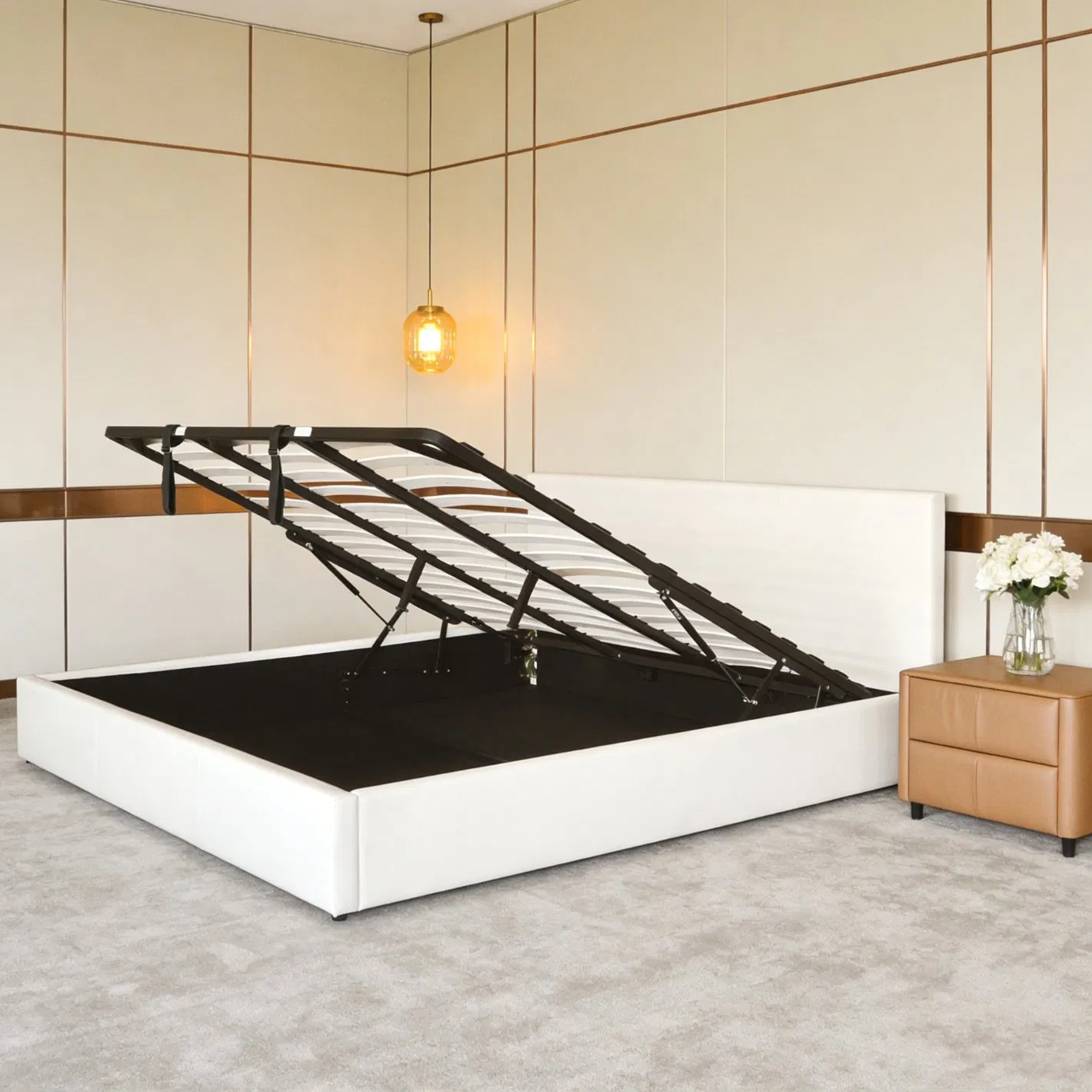 Cama estofada de luxo confortável com elevação suave e grande espaço de armazenamento