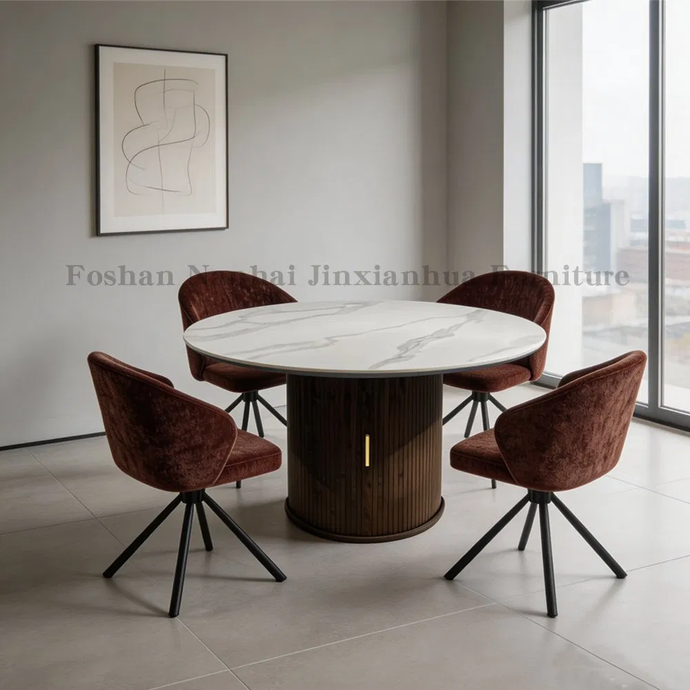 Conjunto de mesas de jantar de móveis modernos de Foshan para casa, mesa de jantar redonda de cerâmica de luxo