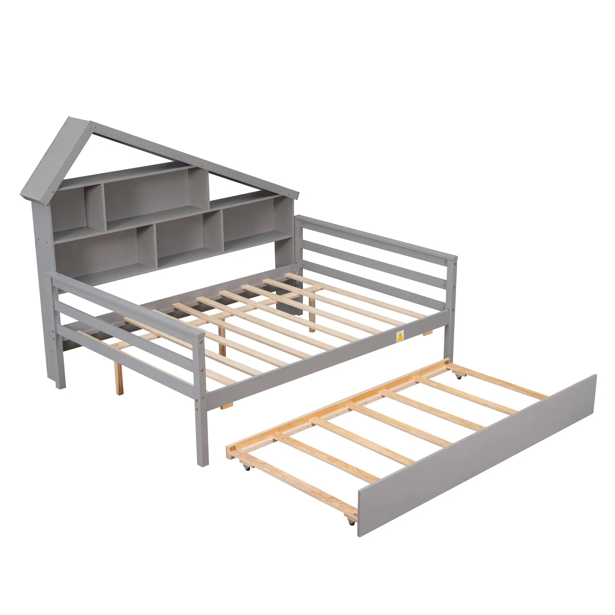 Cama de Plataforma Dupla em Couro PU com Cabeceira em Forma de Orelhas de Carton