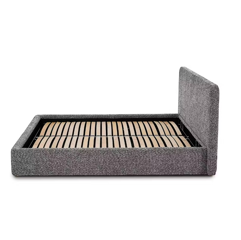 Cama de Quarto Estilosa Cama Contemporânea com Levantamento Cama Estofada em Tecido Boucle Cinza Cama com Espaço de Armazenamento Oculto Estrutura de Baixa Profundidade Cama Plataforma