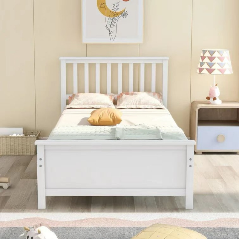 Cama infantil de madeira sólida branca a preço razoável com armazenamento em gaveta