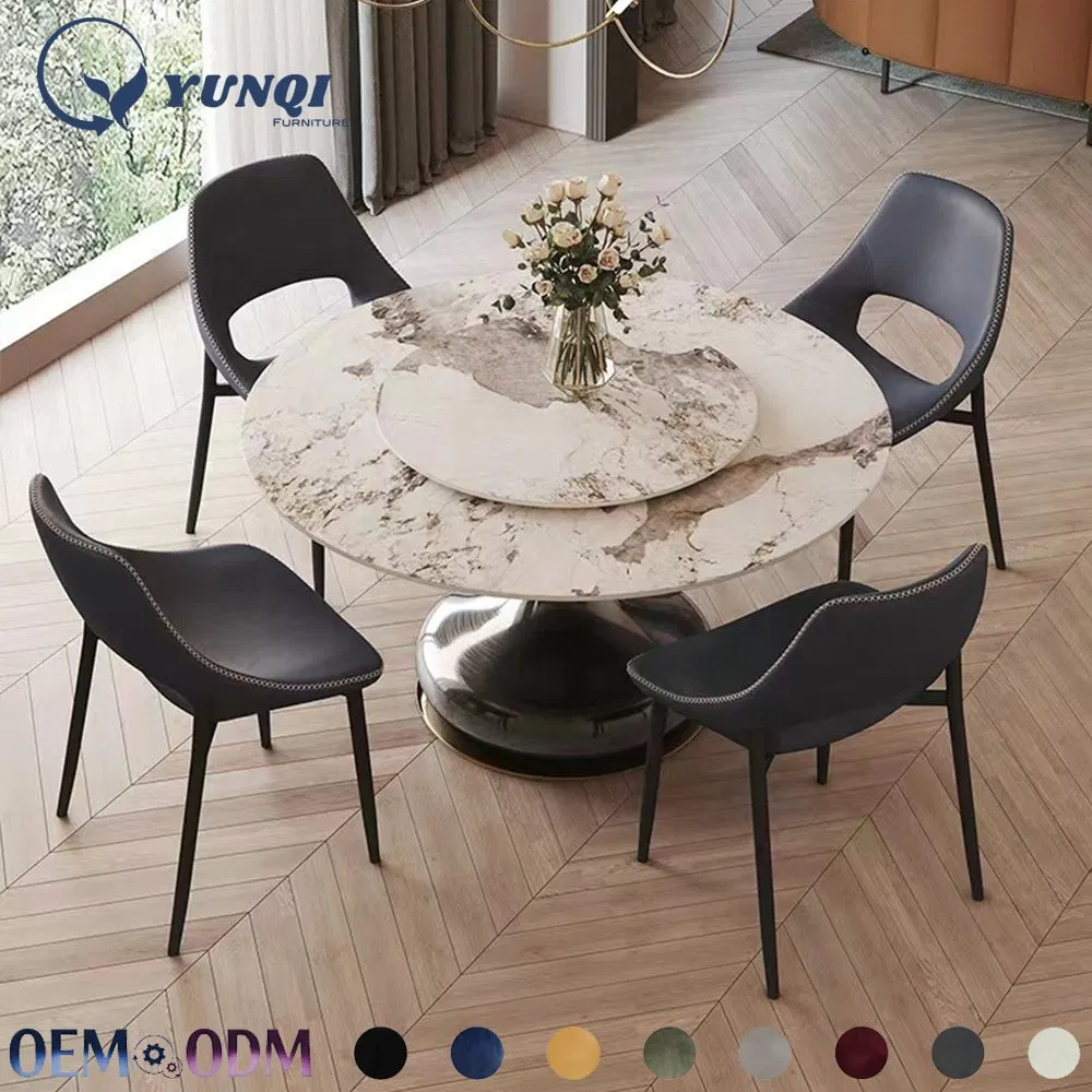 Mesa de Jantar Redonda Personalizada em Mármore de Luxo Moderno Nórdico com Estrutura em Aço Inoxidável de Alta Qualidade e Novo Design em Lousa Branca