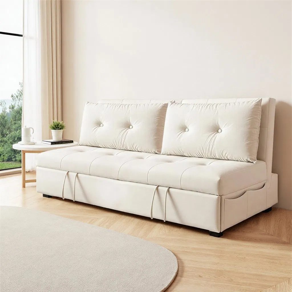 Sofá Cama Individual de Atacado com Cama 3-in-1 Sofá Cama Conversível em Tecido Linho Moderno para Sala de Estar de Apartamento Estudo