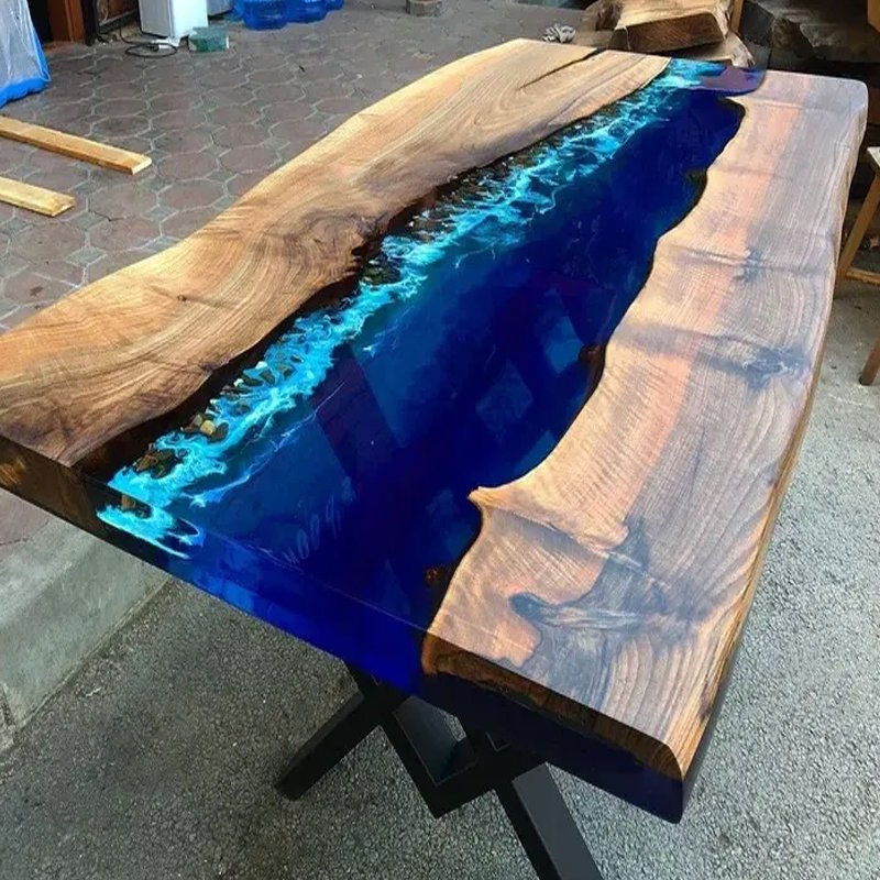 Mesa de Epóxi Personalizada de Fábrica OEM Mesa de Rio de Madeira Mobiliário Feito em Madeira e Epóxi Transparente Redonda Retangular 5cm Mesa de Jantar Transparente
