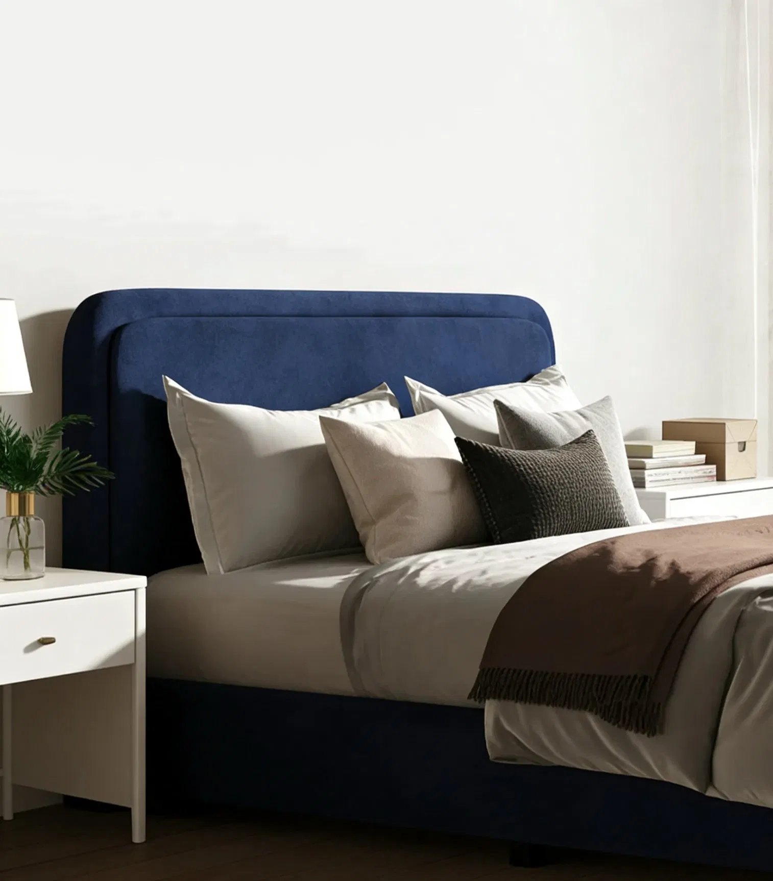 Cama com Estofado em Bucle Multicolorido, Cabeceira Moderna e Macia, Cama Plataforma