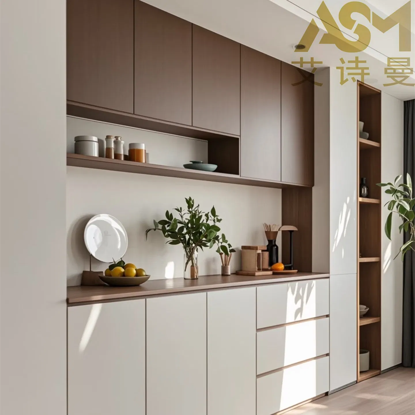 Armário de Jantar Moderno Nórdico em Madeira Escura, Móvel Multifuncional de Armazenamento, Buffet Moderno em Madeira