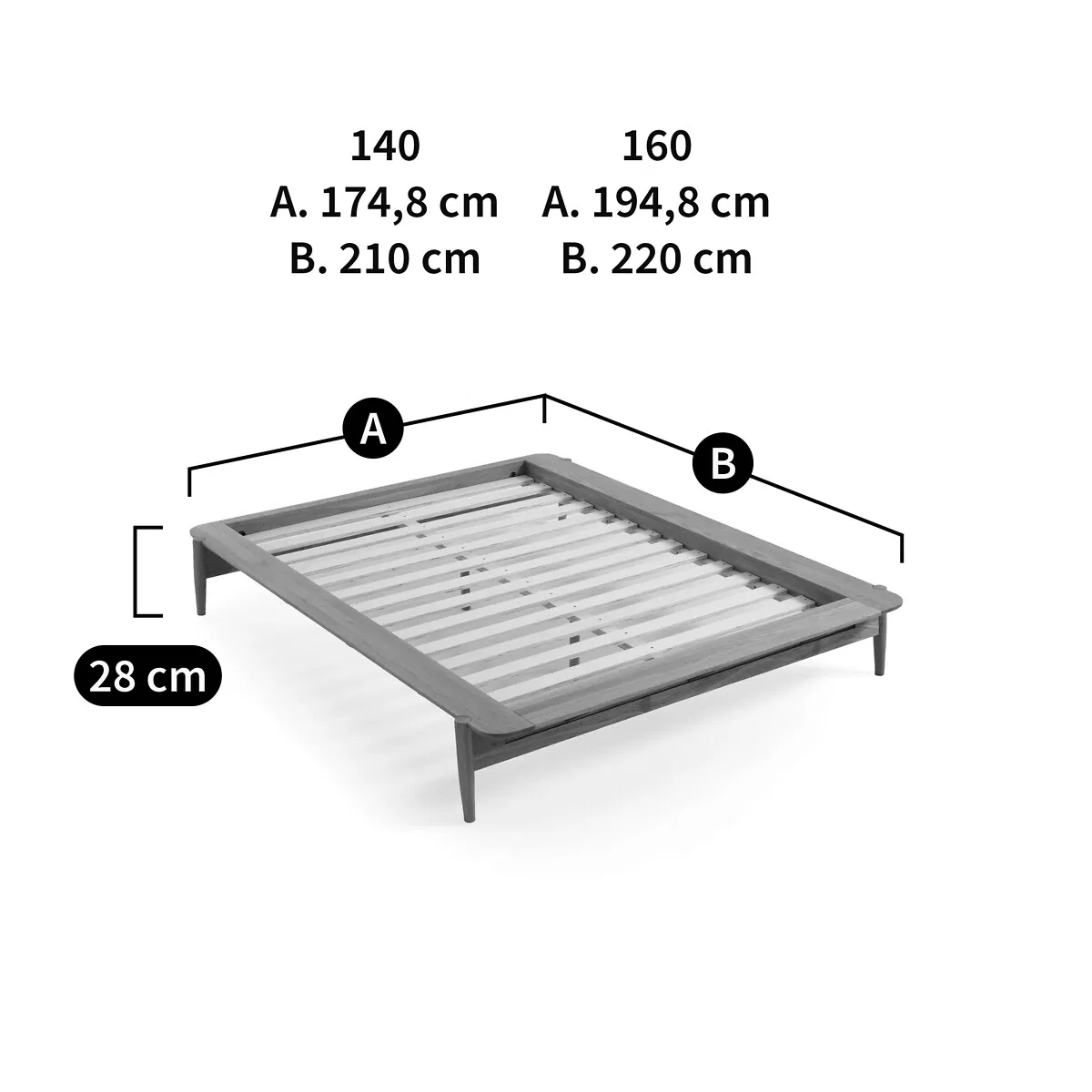 Cama plataforma moderna de madeira maciça flutuante com suporte de ripas para quarto