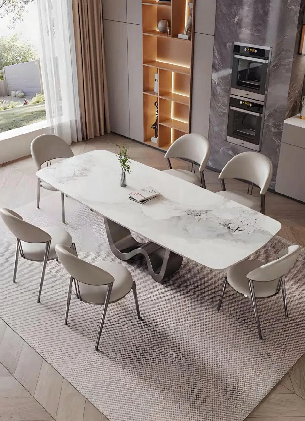 Mesa de Jantar Redonda Elegante em Pedra Sinterizada com Mármore Personalizado