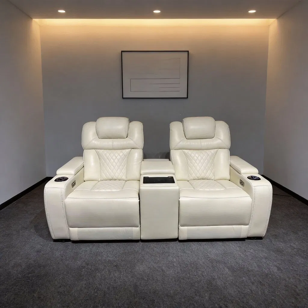 Conjunto de Poltronas de Cinema VIP Reclináveis com Energia, Reclinável Elétrico para Home Theatre VIP com Porta USB e Carregamento Sem Fio, Fábrica OEM&ODM