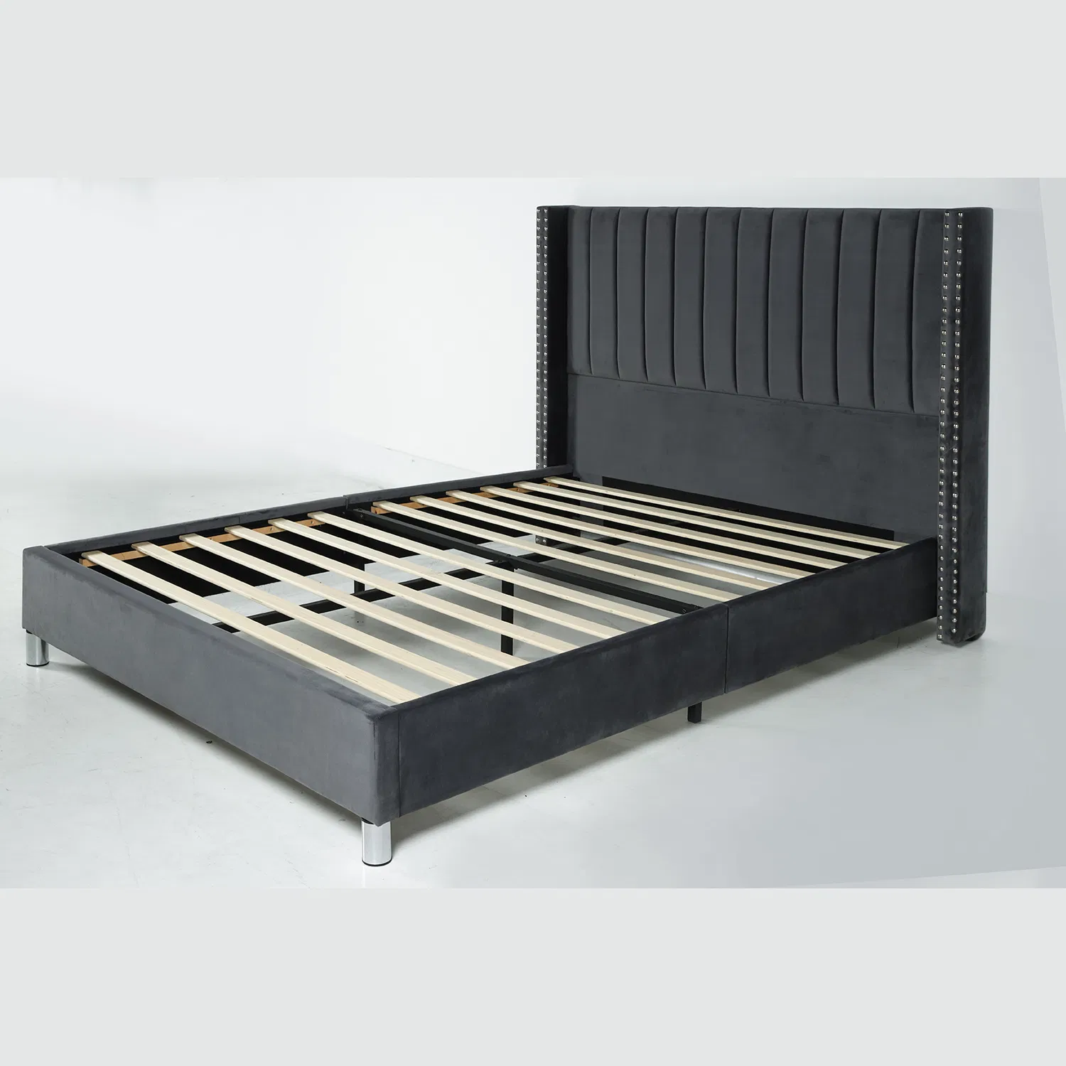 Cama de Casal Estrutura Estofada Cama Plataforma com Cabeceira Alta Encosto Lateral