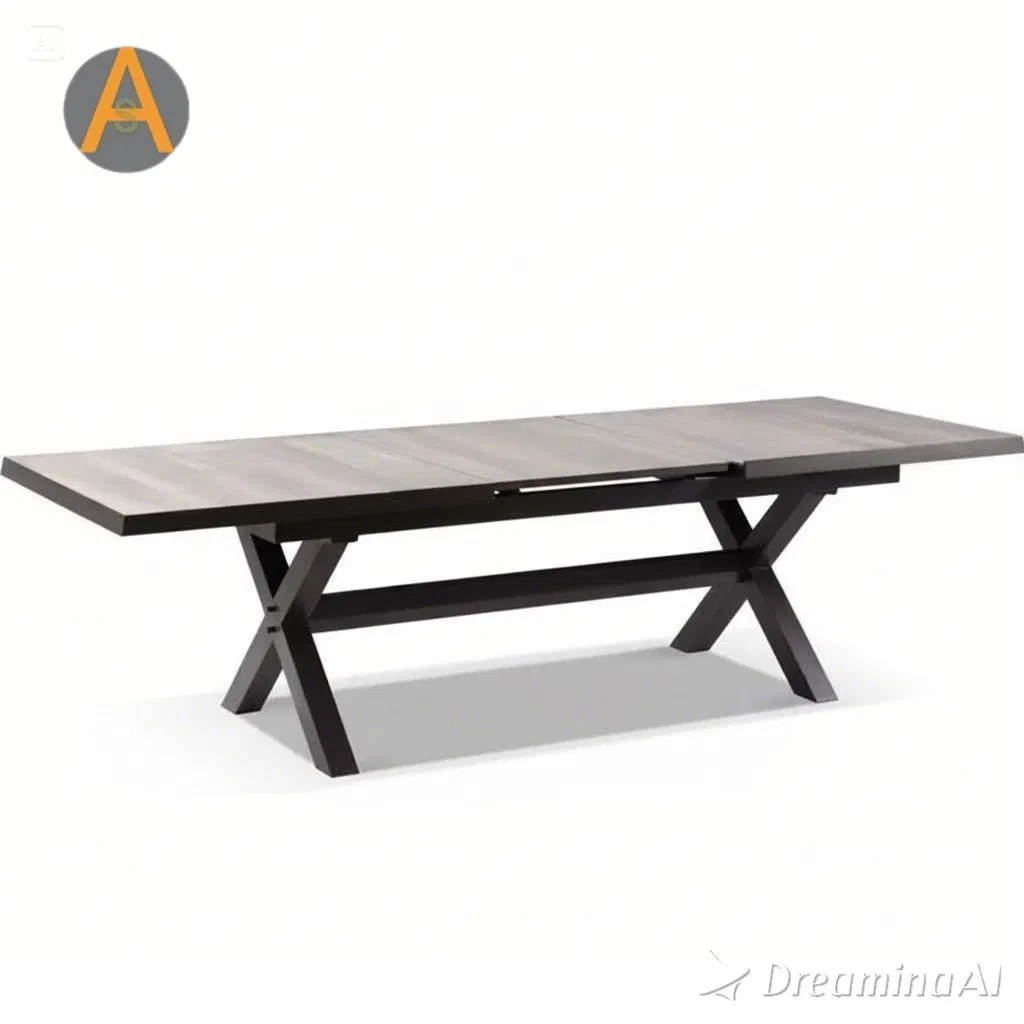 Mesa de Jantar Extensível em Vidro Cerâmico com Revestimento em Pó de Alumínio para Uso Externo Durável em Hotel, Restaurante, Bistrô, Jardim ou Quintal