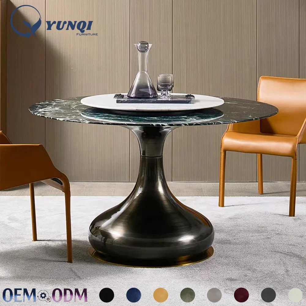 Mesa de Jantar Redonda Personalizada em Mármore de Luxo Moderno Nórdico com Estrutura em Aço Inoxidável de Alta Qualidade e Novo Design em Lousa Branca