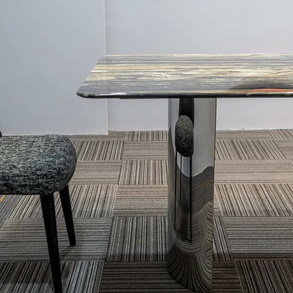 Mesa de Jantar Extensível de Pedra Ardósia para Artista Moderno, Conjunto de Mesa e Cadeiras para Sala de Jantar que Economiza Espaço