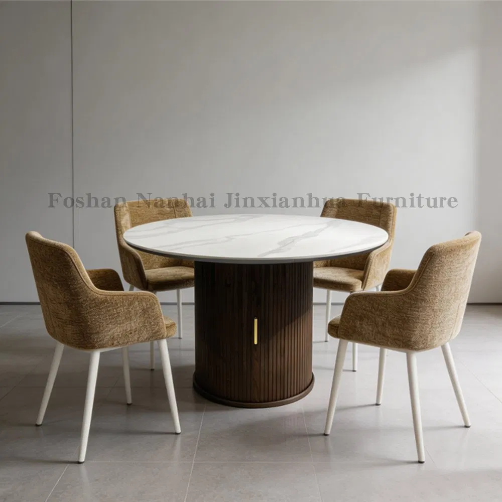Conjunto de mesas de jantar de móveis modernos de Foshan para casa, mesa de jantar redonda de cerâmica de luxo