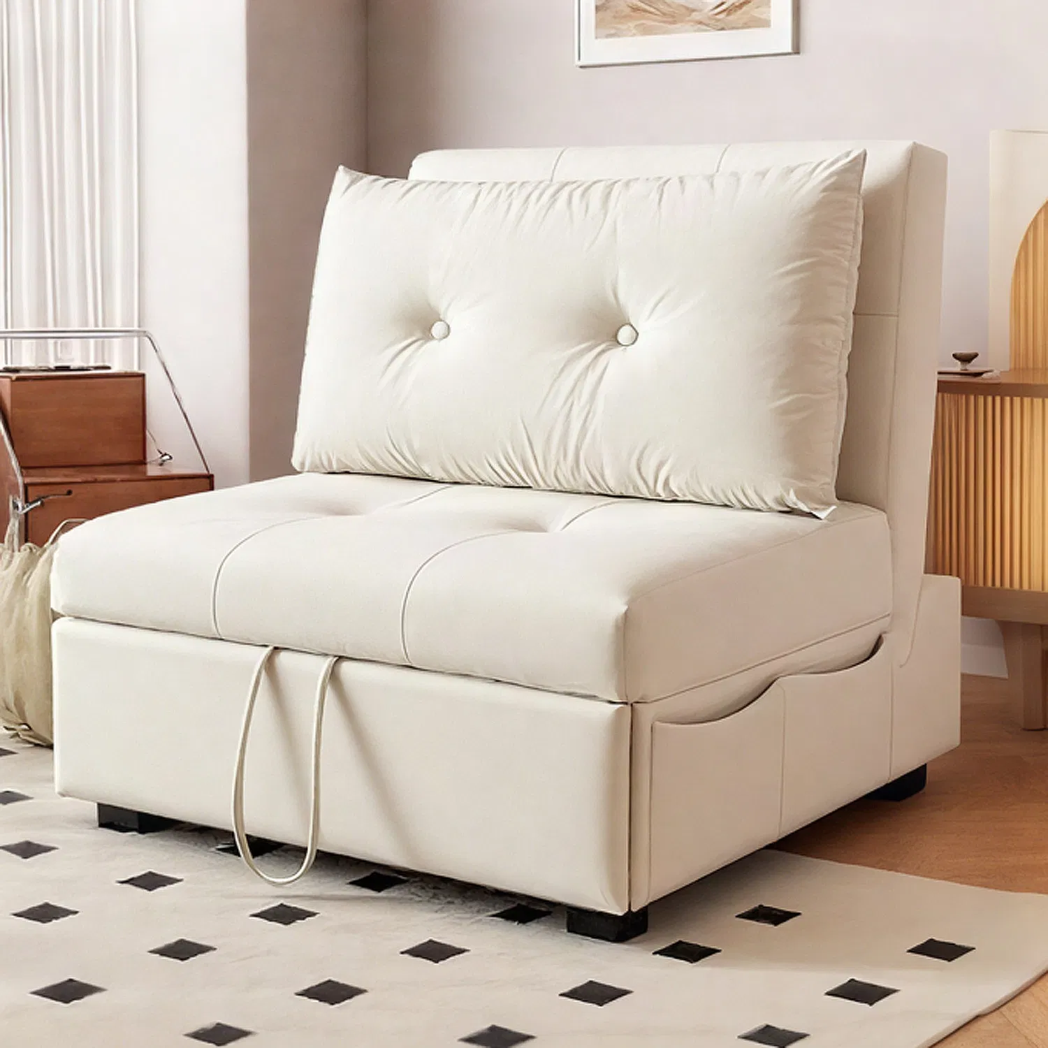 Sofá Cama Individual de Atacado com Cama 3-in-1 Sofá Cama Conversível em Tecido Linho Moderno para Sala de Estar de Apartamento Estudo