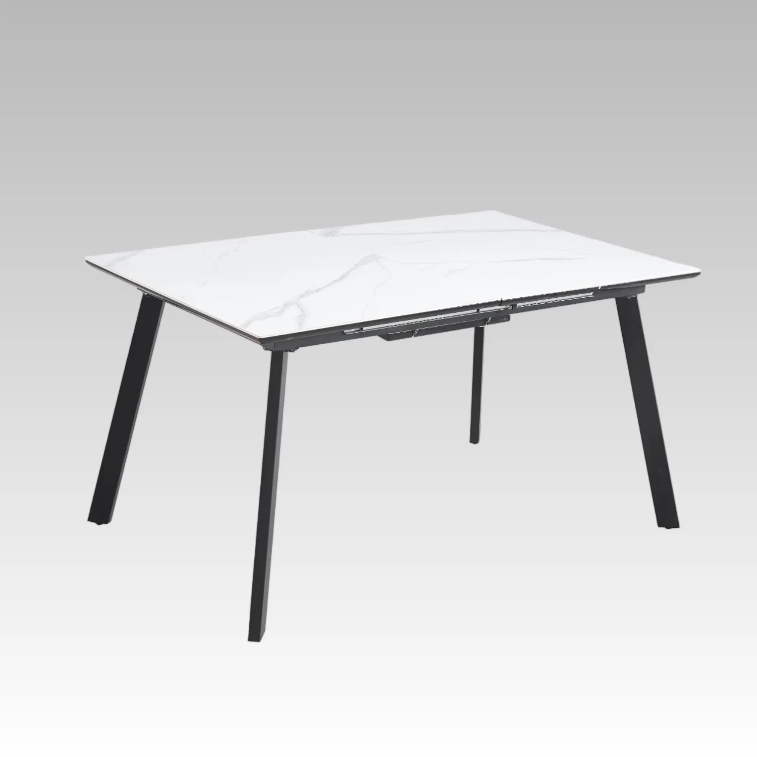 Mesa de Jantar Moderna Branca Extensível com Topo de Melamina e Base de Tubo de Ferro Preto para Móveis de Casa
