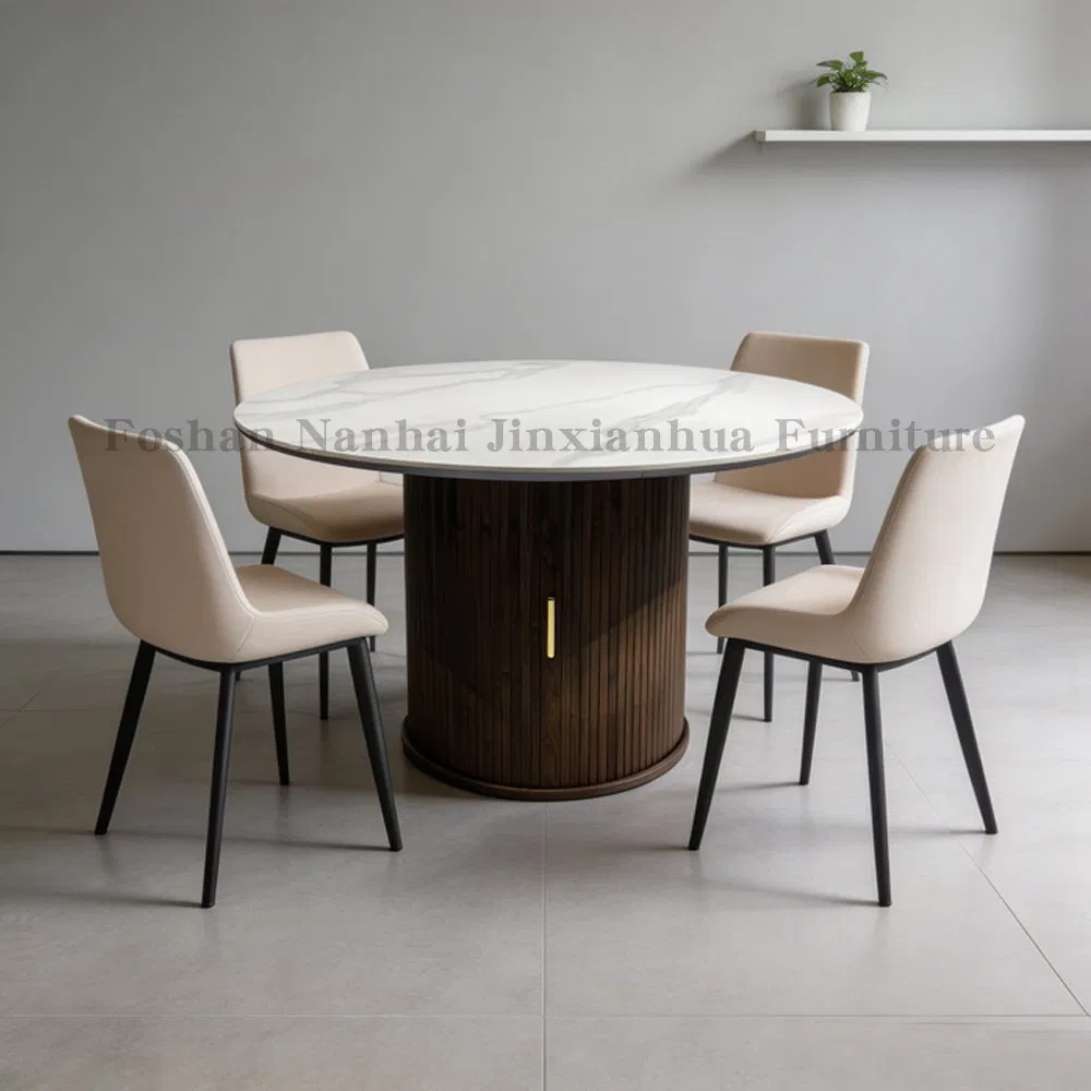 Conjunto de mesas de jantar de móveis modernos de Foshan para casa, mesa de jantar redonda de cerâmica de luxo