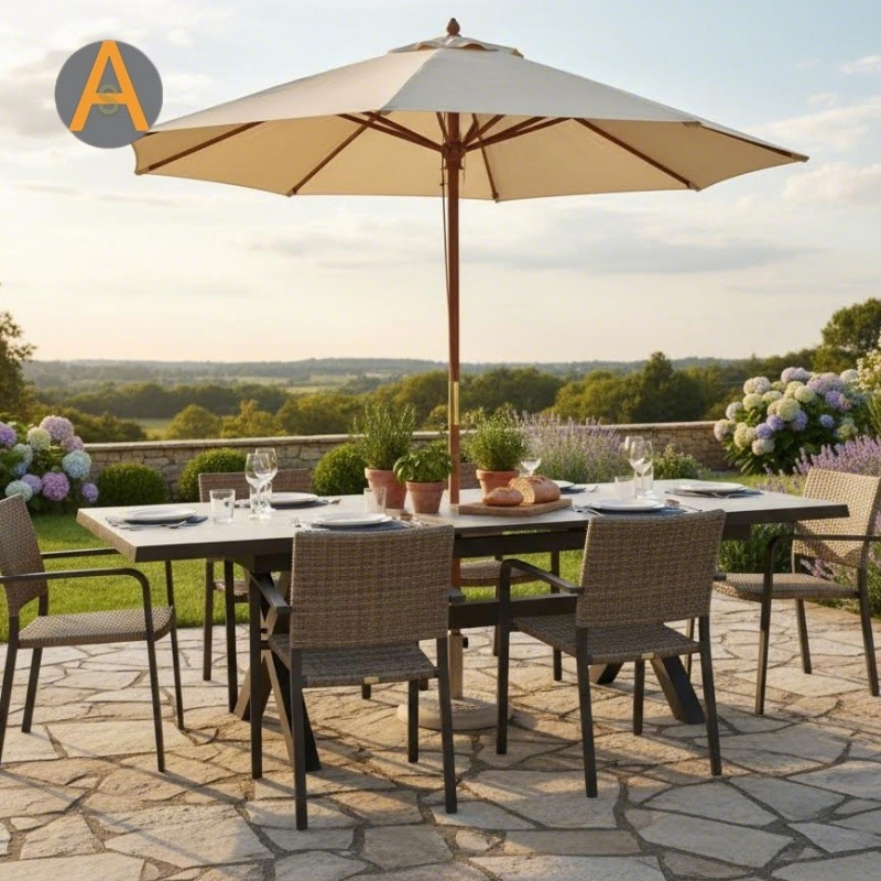 Mesa de Jantar Extensível em Vidro Cerâmico com Revestimento em Pó de Alumínio para Uso Externo Durável em Hotel, Restaurante, Bistrô, Jardim ou Quintal