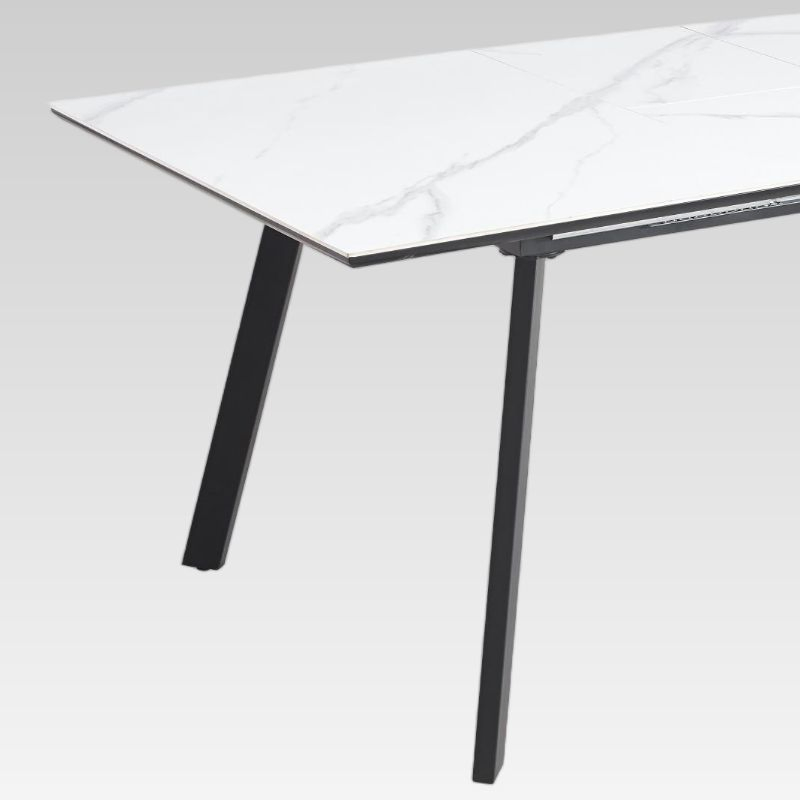 Mesa de Jantar Moderna Branca Extensível com Topo de Melamina e Base de Tubo de Ferro Preto para Móveis de Casa