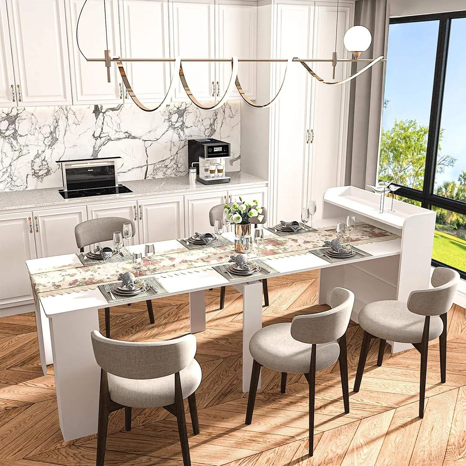 Mesa de Jantar de Madeira Estilosa e Extensível para Casa com Opções de Comprimento e Design Personalizados