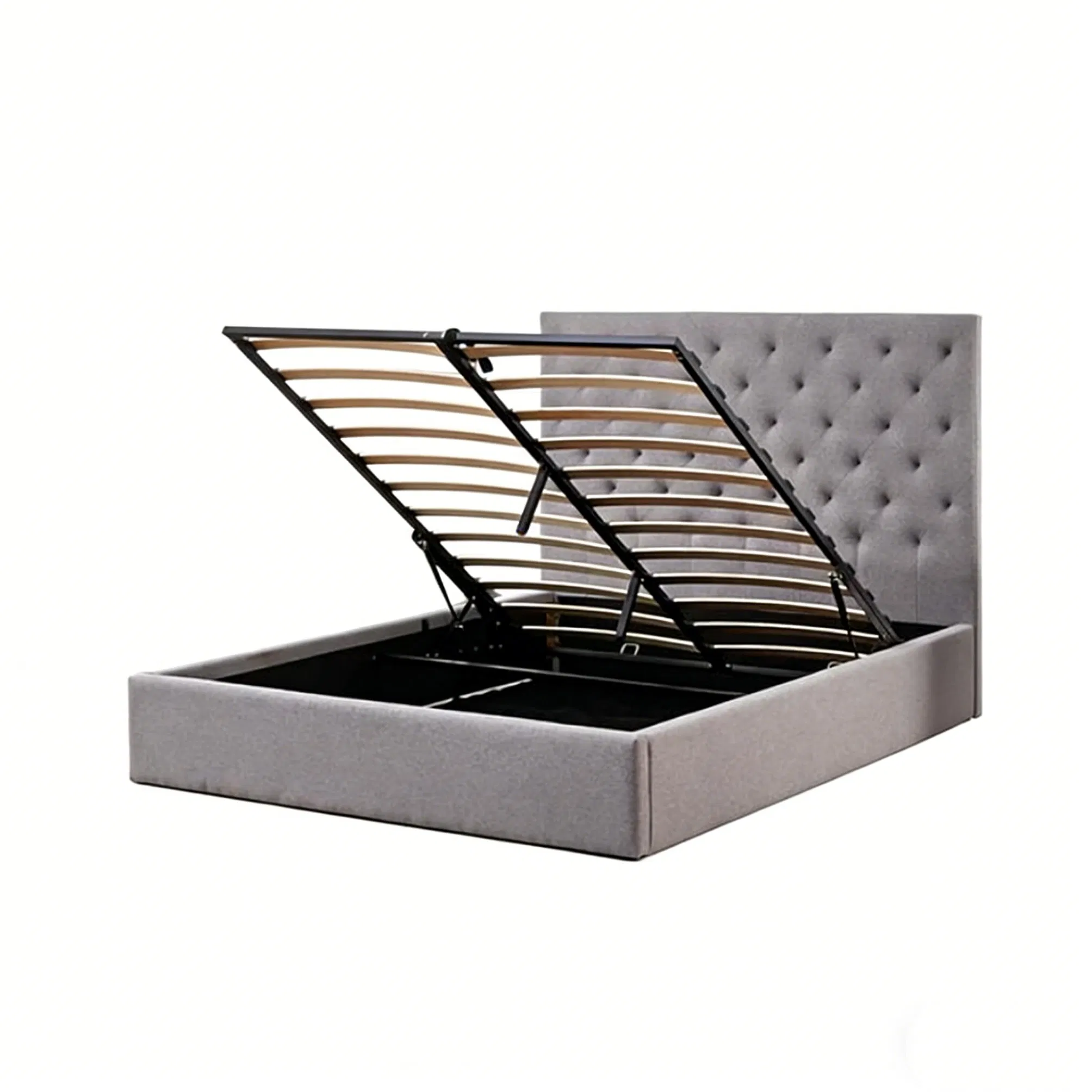 Cama de Luxo Estofada Contemporânea por Atacado com Grande Espaço de Armazenamento e Estrutura de Cama Elevatória