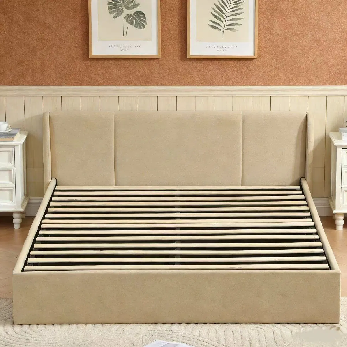 Space Saving Tufted Upholstered Full Bed Frame Large Under Bed Storage Wooden Bed