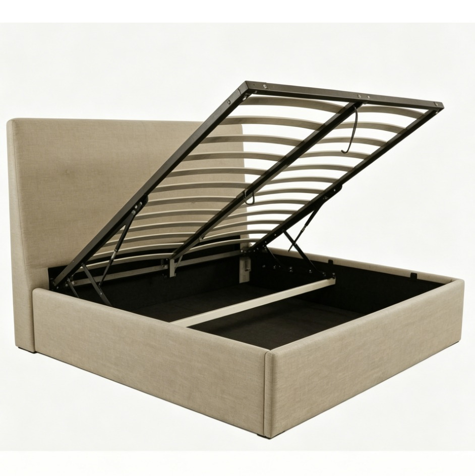 Estrutura de Cama King Size com Armazenamento Dobrável para Ferro, Design de Montagem Fácil, Cama Plataforma Estofada