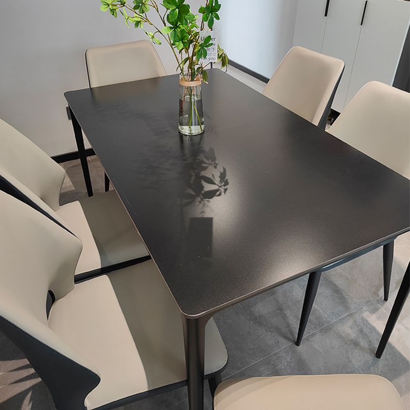 Conjunto de Mesa de Jantar Redonda Mobiliário de Sala de Jantar Mesa de Pedra Sinterizada Base de Metal Tampas de Cadeira R035A01