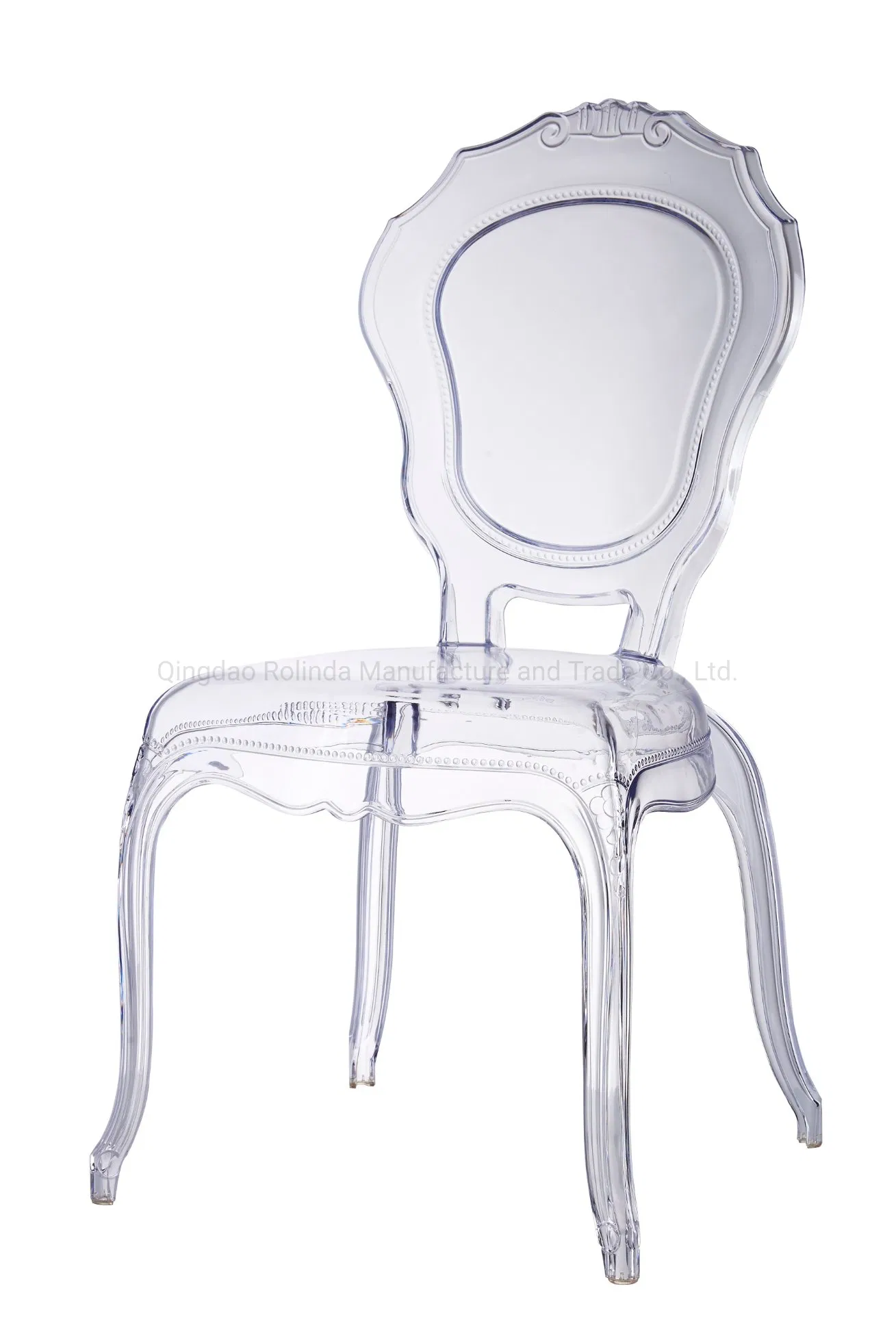 Cadeira Armless Estilo Antiguidades Europeias Transparente Belle Époque VIP para Evento Real Cristal Empilhável Bella para Aluguel de Jantar e Casamento