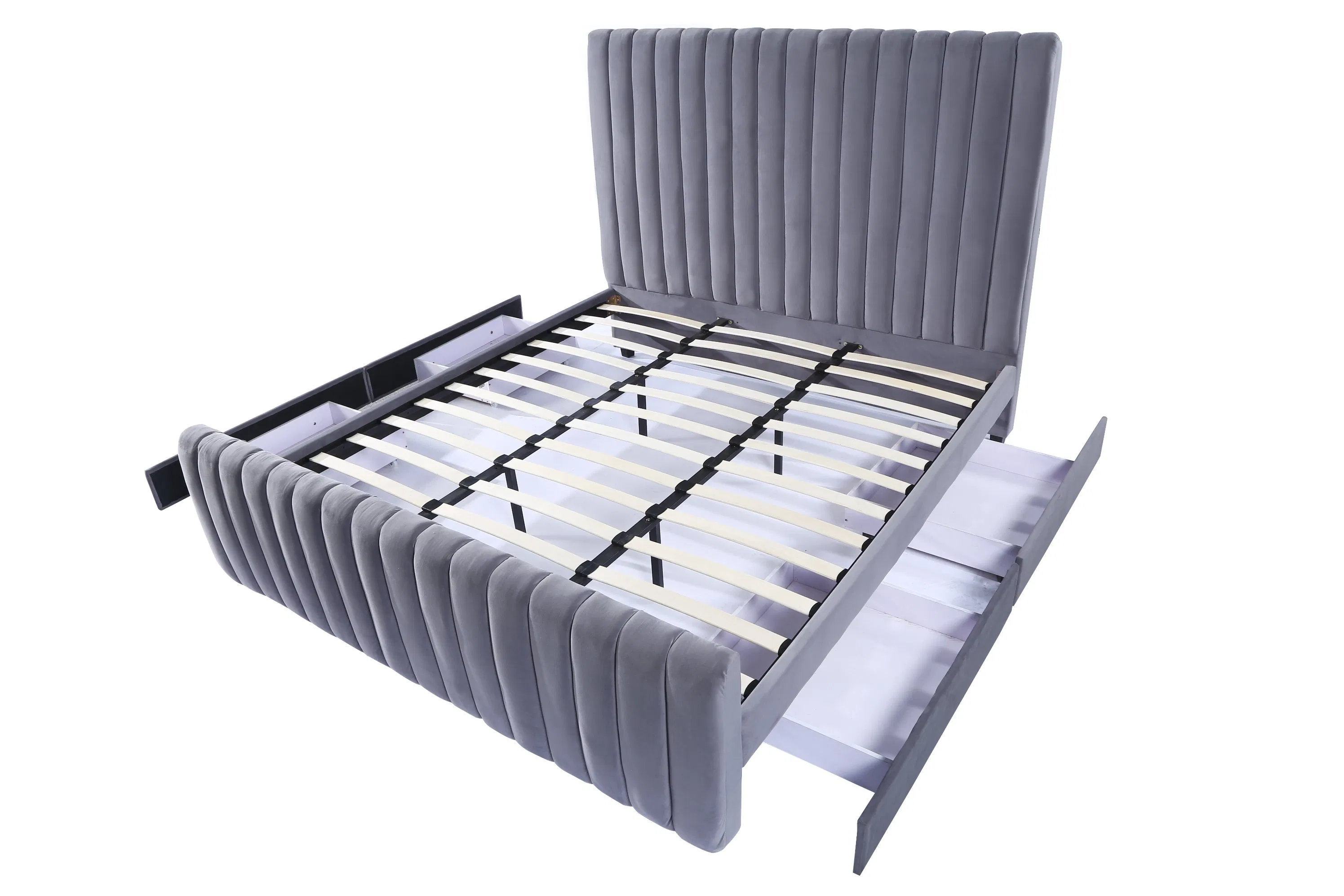 Cama estofada com gaveta para sala de estar com super espaço de armazenamento