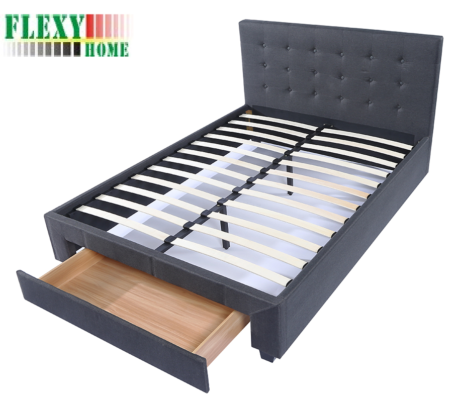 Cama estofada com gaveta para sala de estar com super espaço de armazenamento