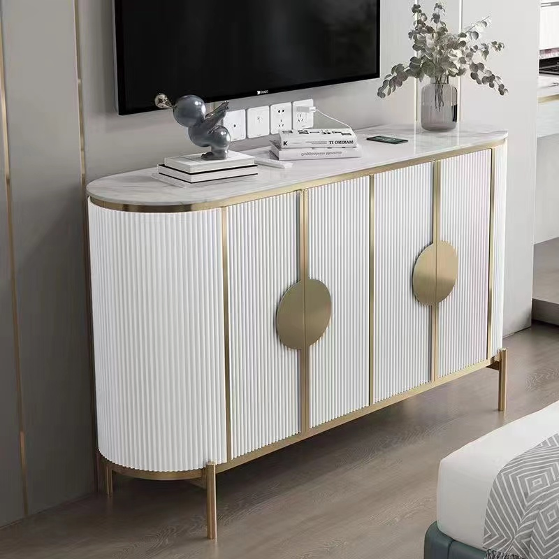 Móvel de Sala de Estar de Hotel Moderno Buffet Branco Lacado Lateral em Mármore