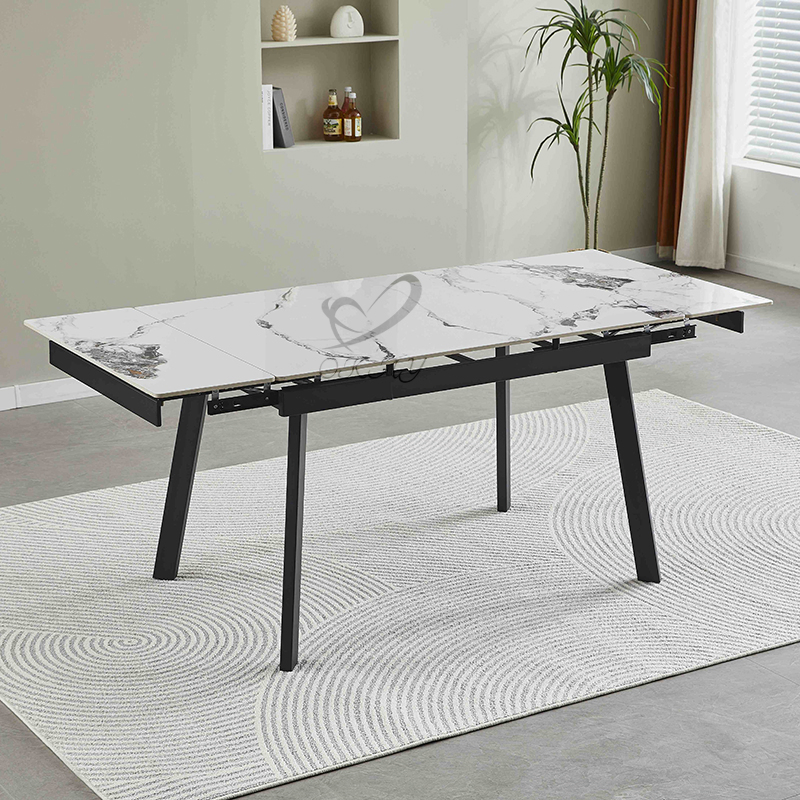 Melhor Preço Mesa de Jantar Extensível Cor Cinza Brilhante com Pernas Pretas Móveis para Sala de Jantar