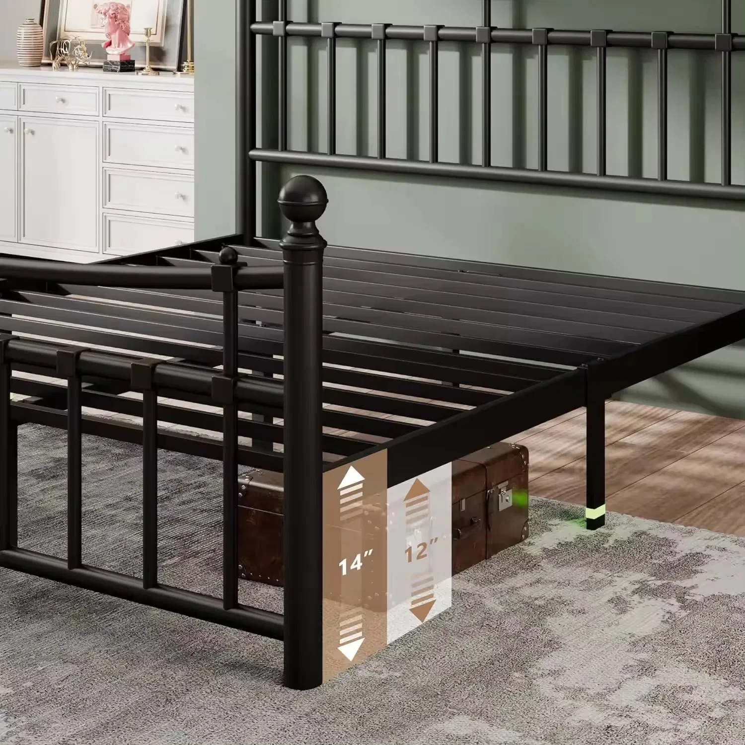 Estrutura de Cama de Ferro Forjado Preto Tamanho Queen King Metal